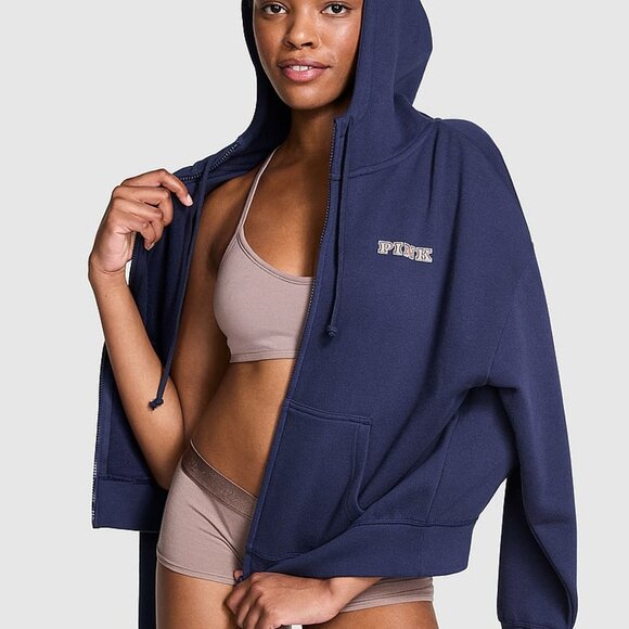 Victoria's Secret PINK Ivy Fleece Full Zip Hoodie New With Tags Size XXL Blue - Picture 3 of 9